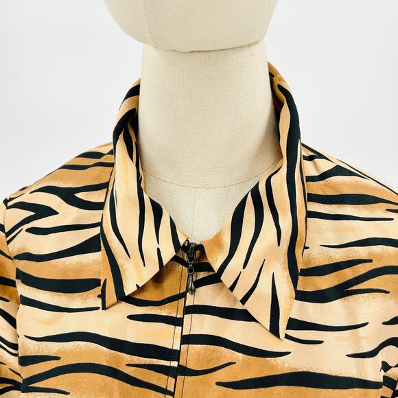 Vintage Y2K Silkland Tiger Stripe Animal Print Silk Jacket - Picture 2 of 7